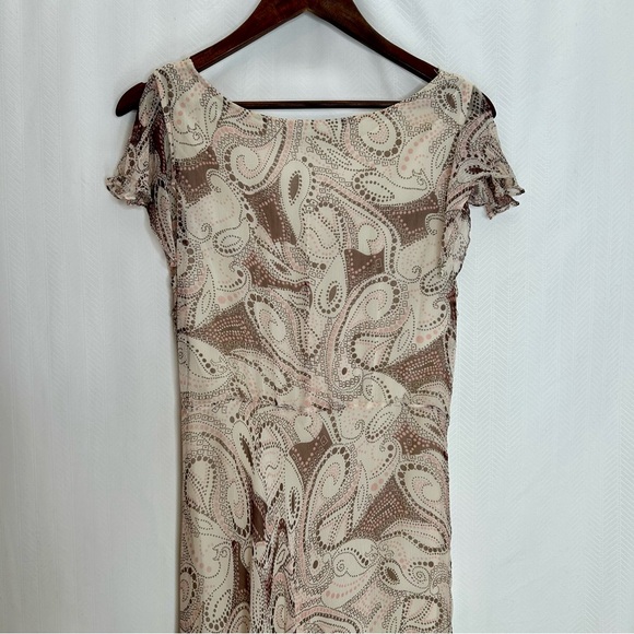 Luciano Dante silk midi dress 12 Y2K short sleeve summer casual babydoll cream - Picture 7 of 8